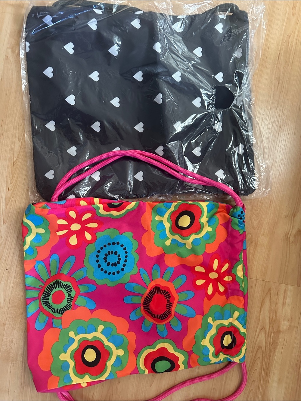 Colorful Floral Tote Bag with Pink Strap